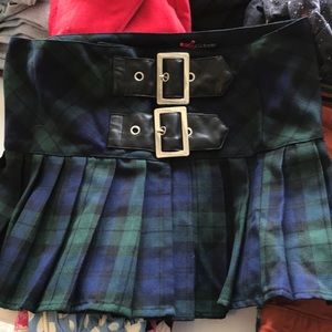 Navy blue and green plaid mini skirt